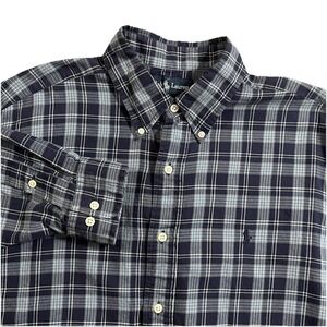 Ralph Lauren Men's Shirt Size 16 32/33 Blue/Gray Plaid  Yarmouth  Button Down
